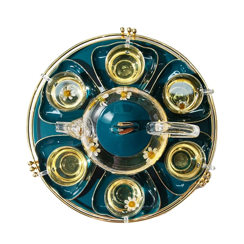 Wholesale Supplies Oem Luxury Insulated Tea Pot Glass Cups Drinkware Set For Restaurant Gold Peacock Shape Nordic European Style