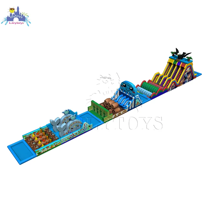lilytoys commercial bounce house inflatables water slide inflatable water park slide long obstacle course with pool