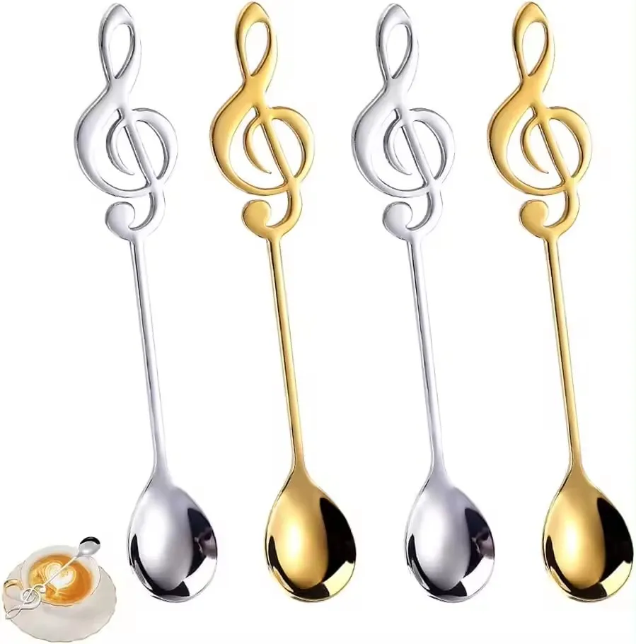 Factory Stainless Steel Coffee Spoon Ice Cream Scoop Music Note Tea Spoon Mini Mixing Spoon