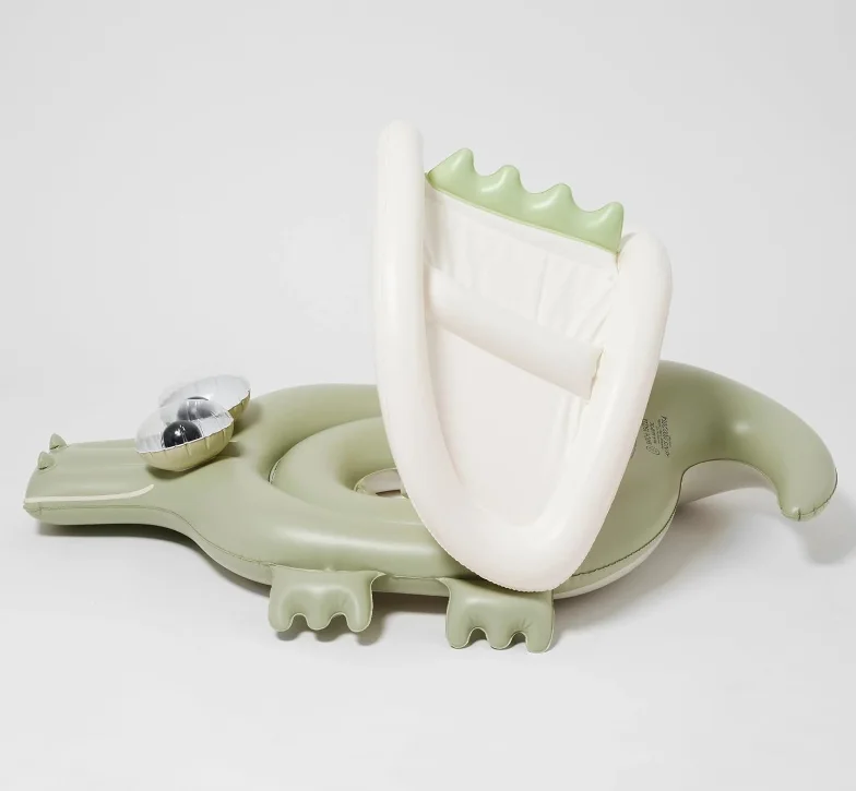 Green crocodile baby swimming trainer circle with sunshade, cute swimming circle for babies in summer party