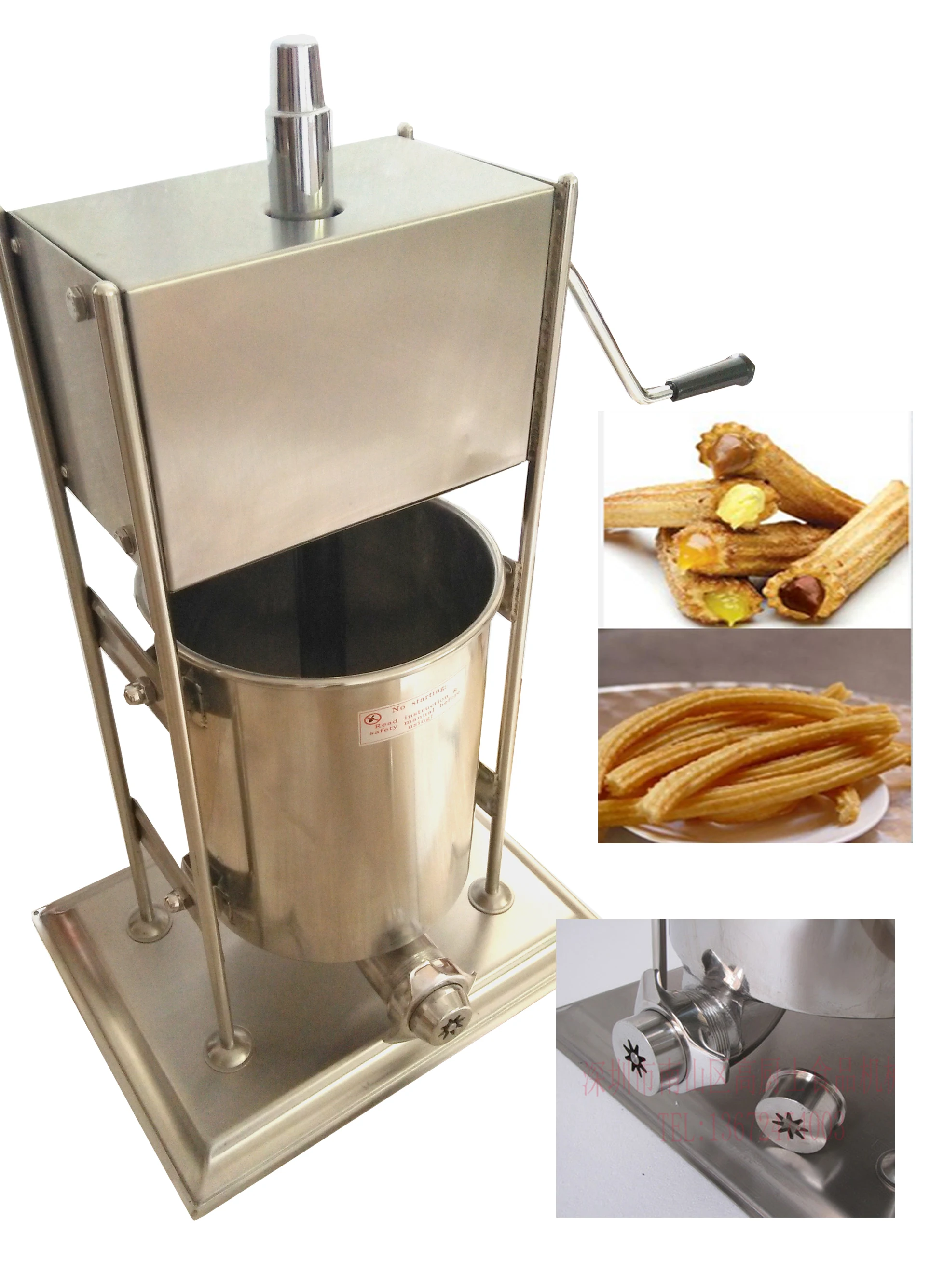 10L Vertical Stainless steel Churros maker Machine 2 in 1 type Vertical Sausage stuffer/filler with stainless piston