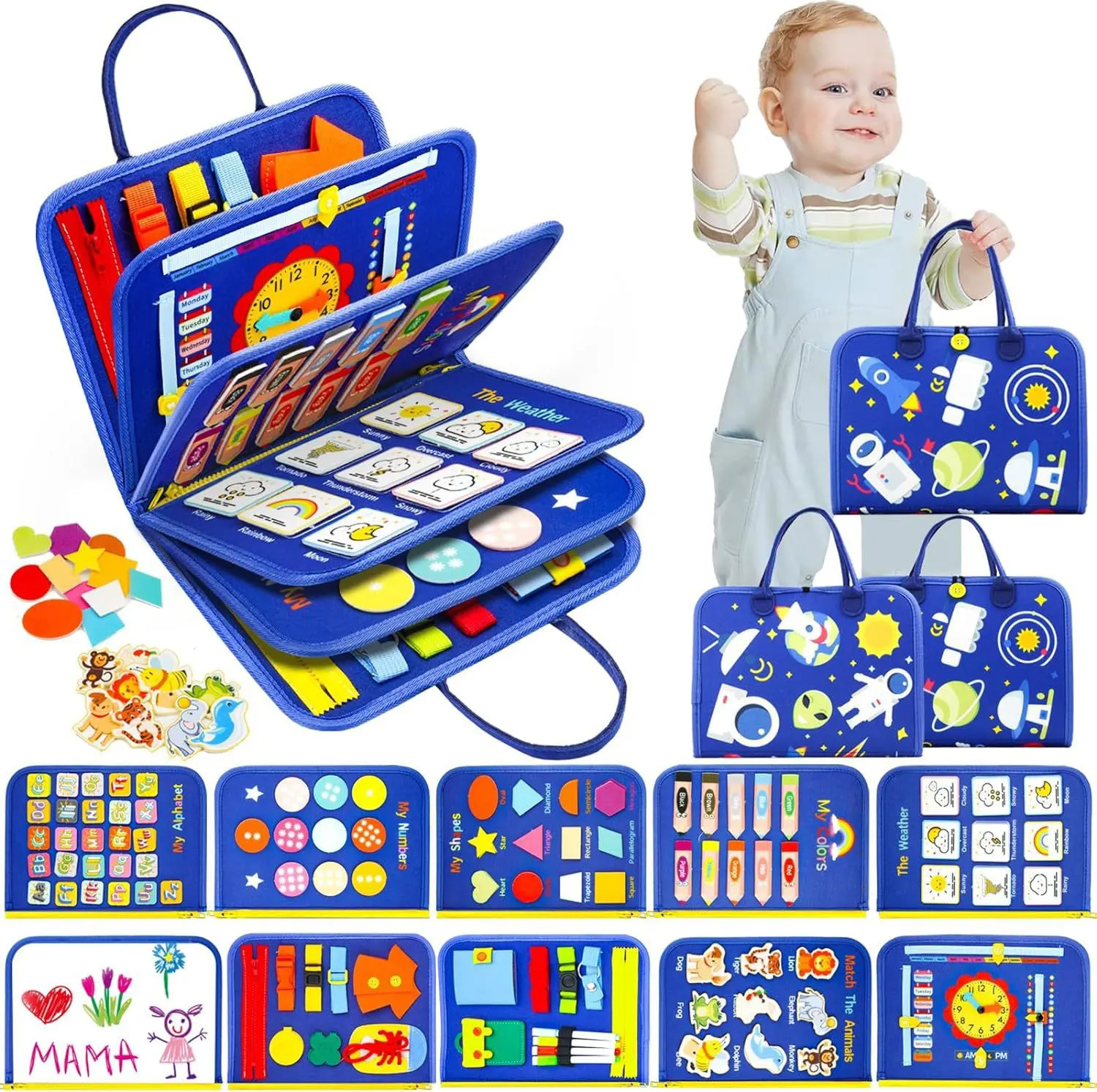 Hot Busy Board DIY Kids Toddler Training Essential Eary Educational Foldable Easy To Carry Felt  Felt Sensory Toy
