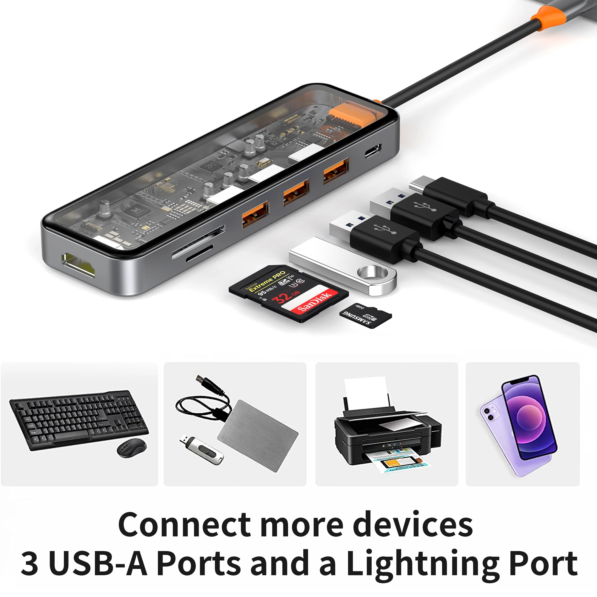 WiWU  Wholesale USB C Hub Adapter 7 in 1 USB-C Hub For Laptop & Tablet 100W Charging, SD/TF USB 3.0 Hub