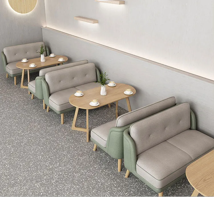 Cafe shop dining chairs and table set sofa booth seating tech cloth dining chairs with ash legs