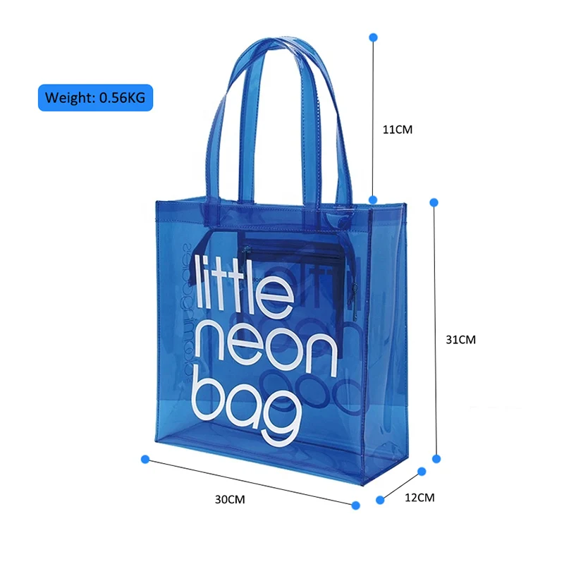 Large Capacity Laser Logo PVC Travel Shopping Work Women Purses Zippered Handbag Makeup Cosmetic Beach Stadium Clear Tote Bag