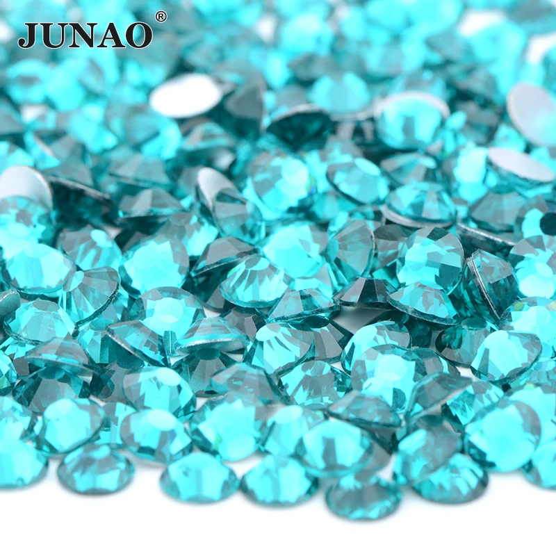 JUNAO Hot Sale SS8 SS10 SS12 SS16 Glass Crystal Stones Rhinestones Wholesale Half Round Nail Salon Flatback Round Rhinestones