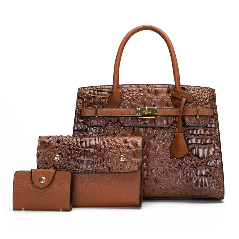 Fashion Three-piece set Lady Handbag Custom Purse For Women Cheap Shoulder Tote Crossbody Bag With Matching Wallet