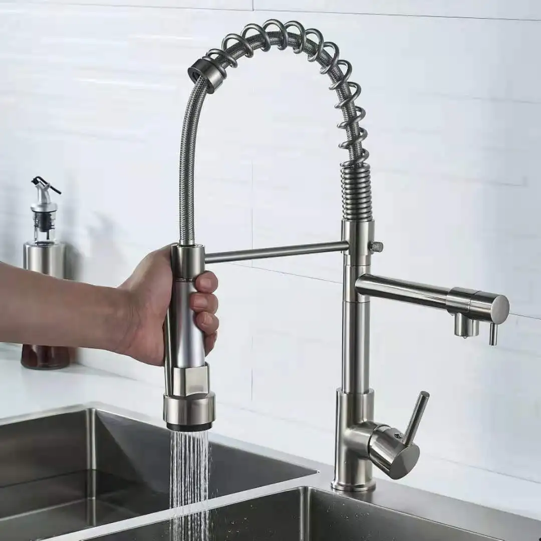 Factory Direct Durable Deck Mounted Swivel Kitchen Sink Tap Universal Rotatable Spring Flexible Pull Down Spray Kitchen Faucet
