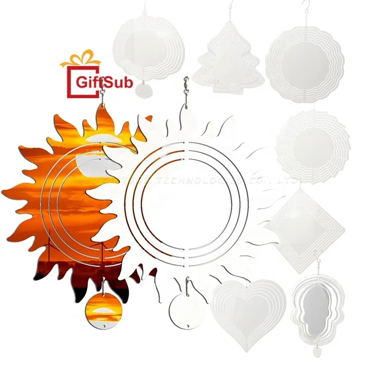 GiftSub 10' Aluminum Wind Spinners Double Sided Print Sun Sublimation Metal Wind Spinner Blank Ornaments for Yard and Garden