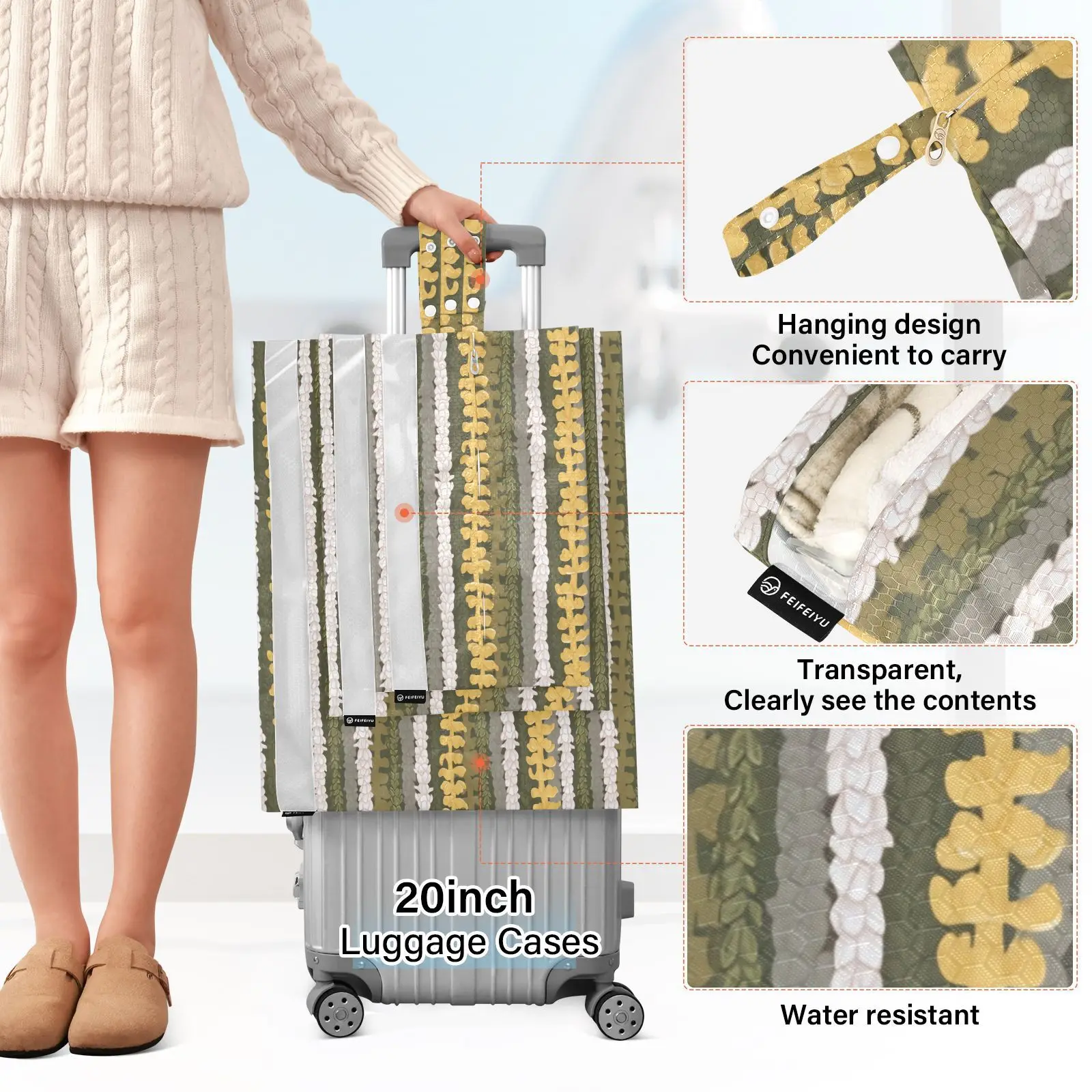 3 Set Travel Accessories Expandable Luggage Custom Design Puakenikeni Floral Hawaii Tropical Packing Cubes For Organizing