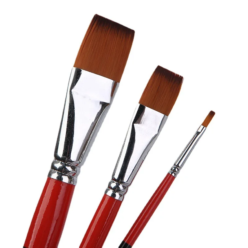 High Quality Flat Headed Nylon Hair Artists Brush Watercolor Gouache Acrylic Oil Painting Brush