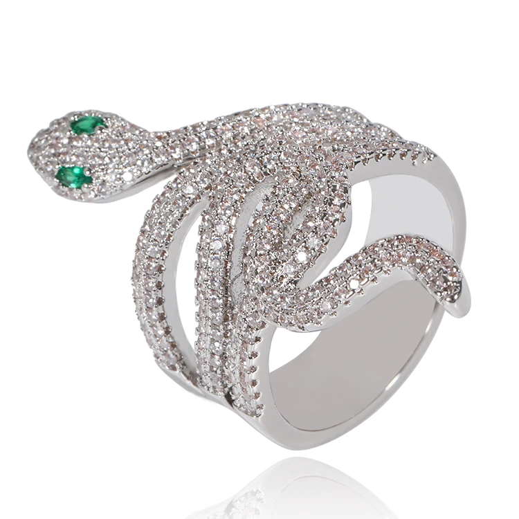 
Quality Animal Snake Ring Full AAA Cubic Zirconia Green Gemstone eyes Snake Rings Silver Plated Jewelry ring 