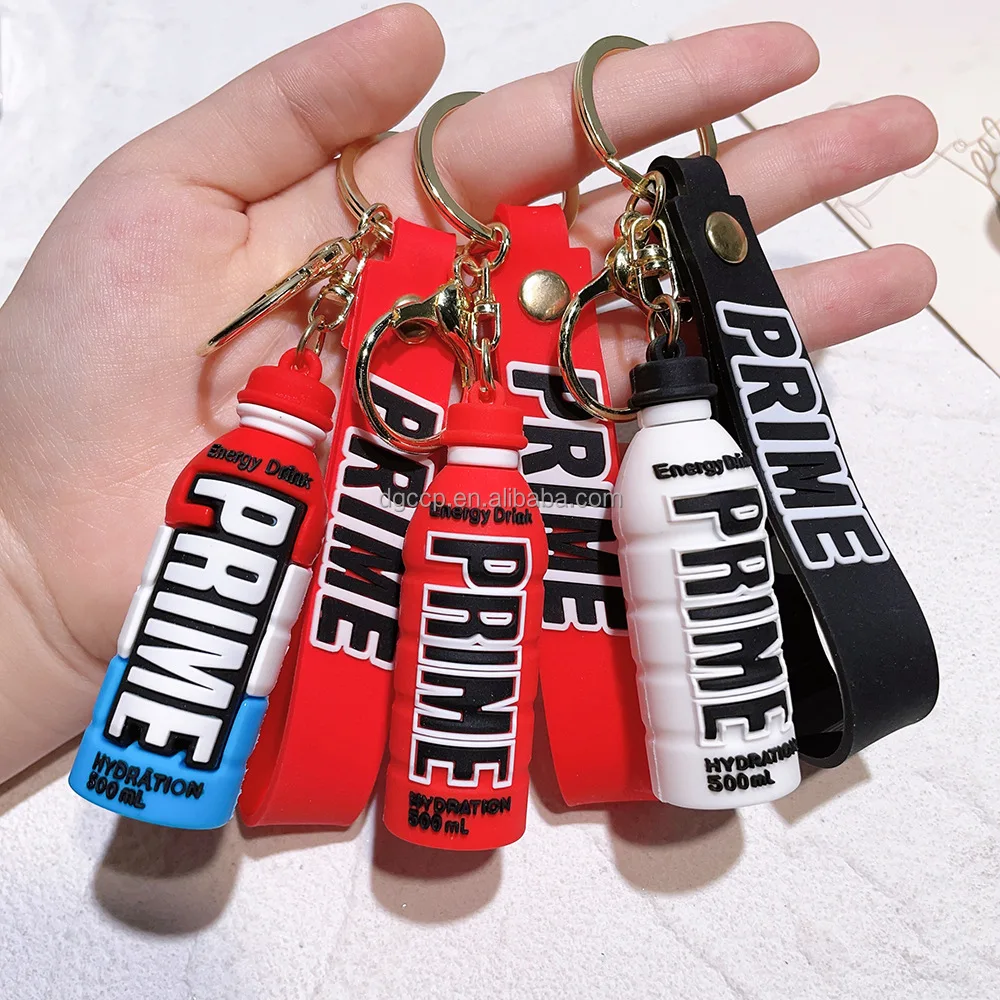 2023 New Prime Energy Drink key chian 3d pvc Prime Energy Drink rubber keychain bag pendant car keychain