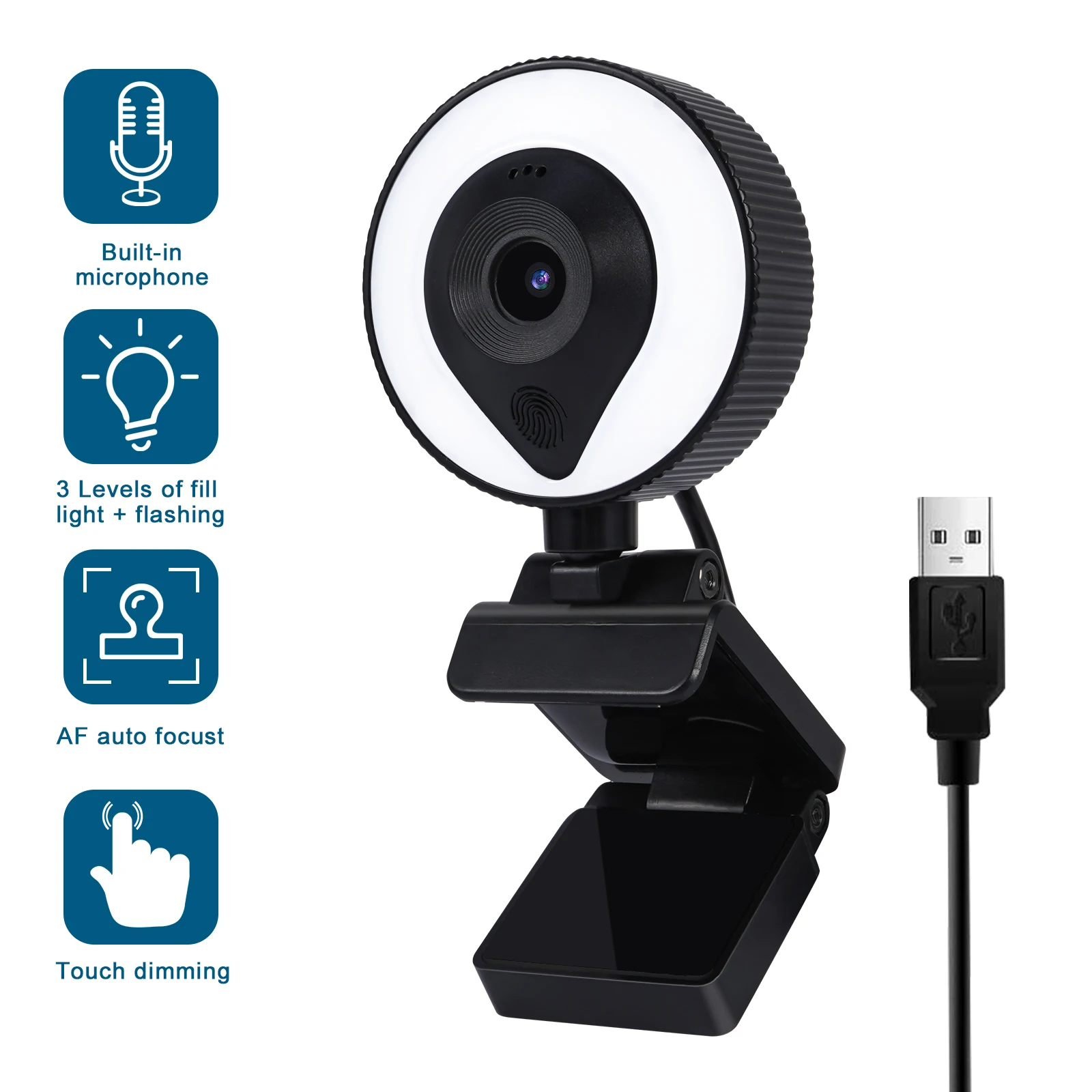 Wholesale Streaming Web Camera 1080P 2K 4K Webcam Ring Light Built in Adjustable Webcam Lighting