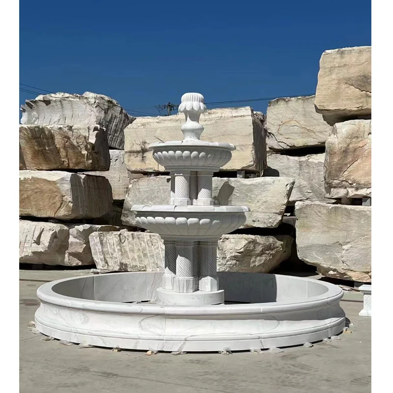 Hand carved customized marble crafts statue Outdoor Garden decoration Large size stone water fountain sculpture