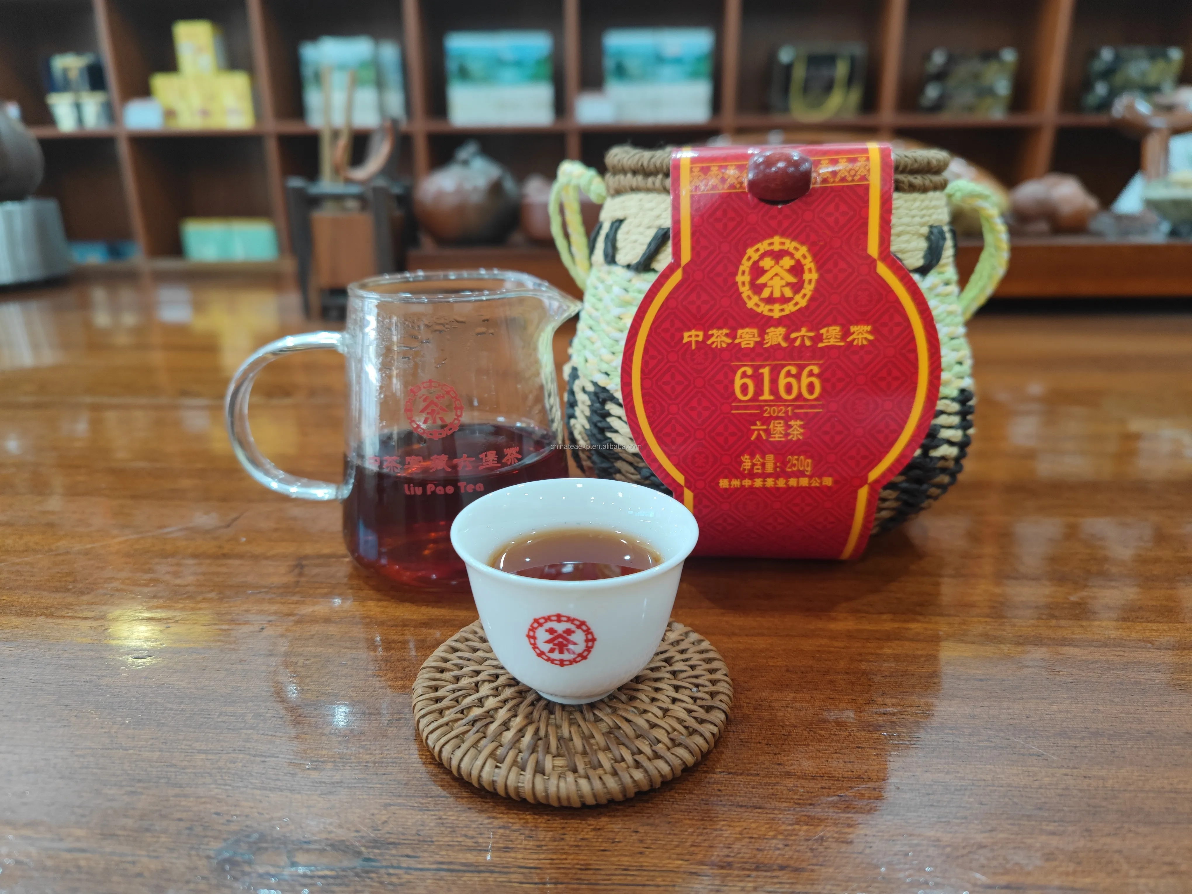 GX03 wholesale Factory price negotiable Chinese dark tea cha 6166 Compressed Health Tea 250g Basket Packing Chinese Liu Pao Tea