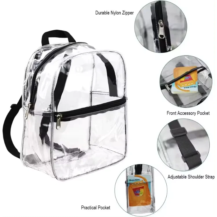 Heavy Duty Pvc Book Bag Plastic Transparent School Girls Boys Clear Backpack With Laptop Compartment For Student