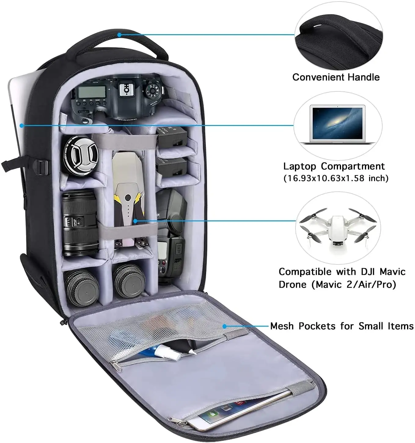 Camera bag Backpack DSLR/SLR Photography Camera Bag 15-16 inch Waterproof Hardshell Case with Tripod Holder&Laptop  Compartment
