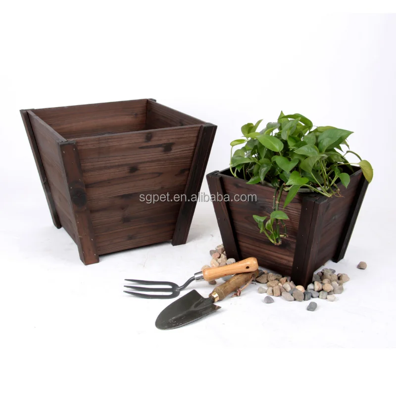 Tapered Square Planter Box Wooden Barrel Flower Pot Decoration Wholesale Customize Wooden Carton Box Country FIR Accepatble
