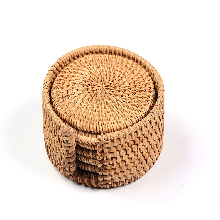 Top Seller Hand Knitting Natural Vietnamese Rattan Tabletop Decorative Mat Tea Ware Cup Placemat
