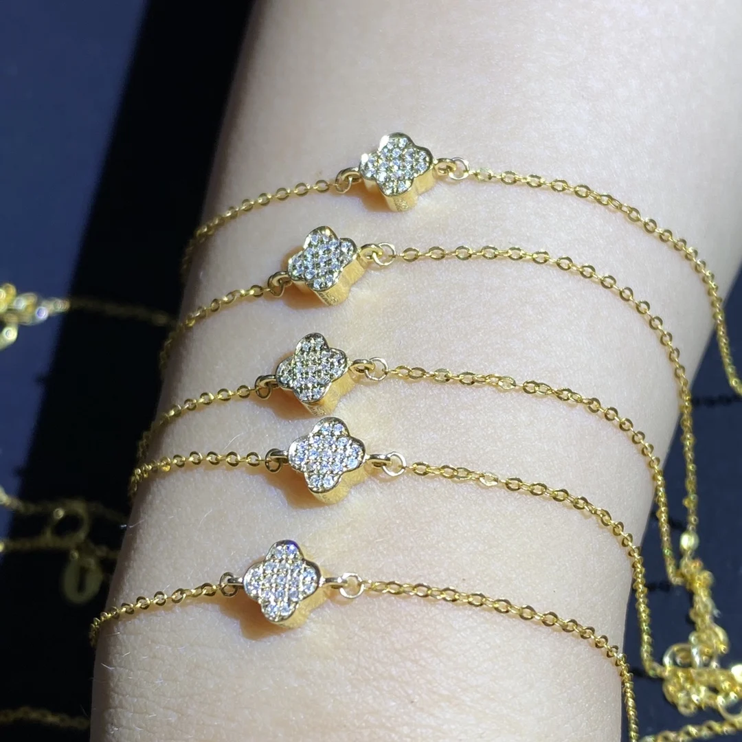 Hot Sell 18k Real Gold Natural Diamond eternity designer Dainty High Quality Fine Classic Jewelry Chain Wholesale For Women