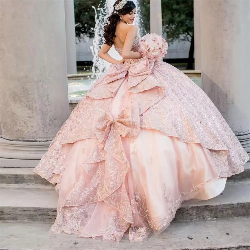 Mumuleo Blush Pink Quinceanera Dresses Ball Gown For Sweet 16 Dress Bow Party Princess Gowns Vestido De 15 Anos Plus Size