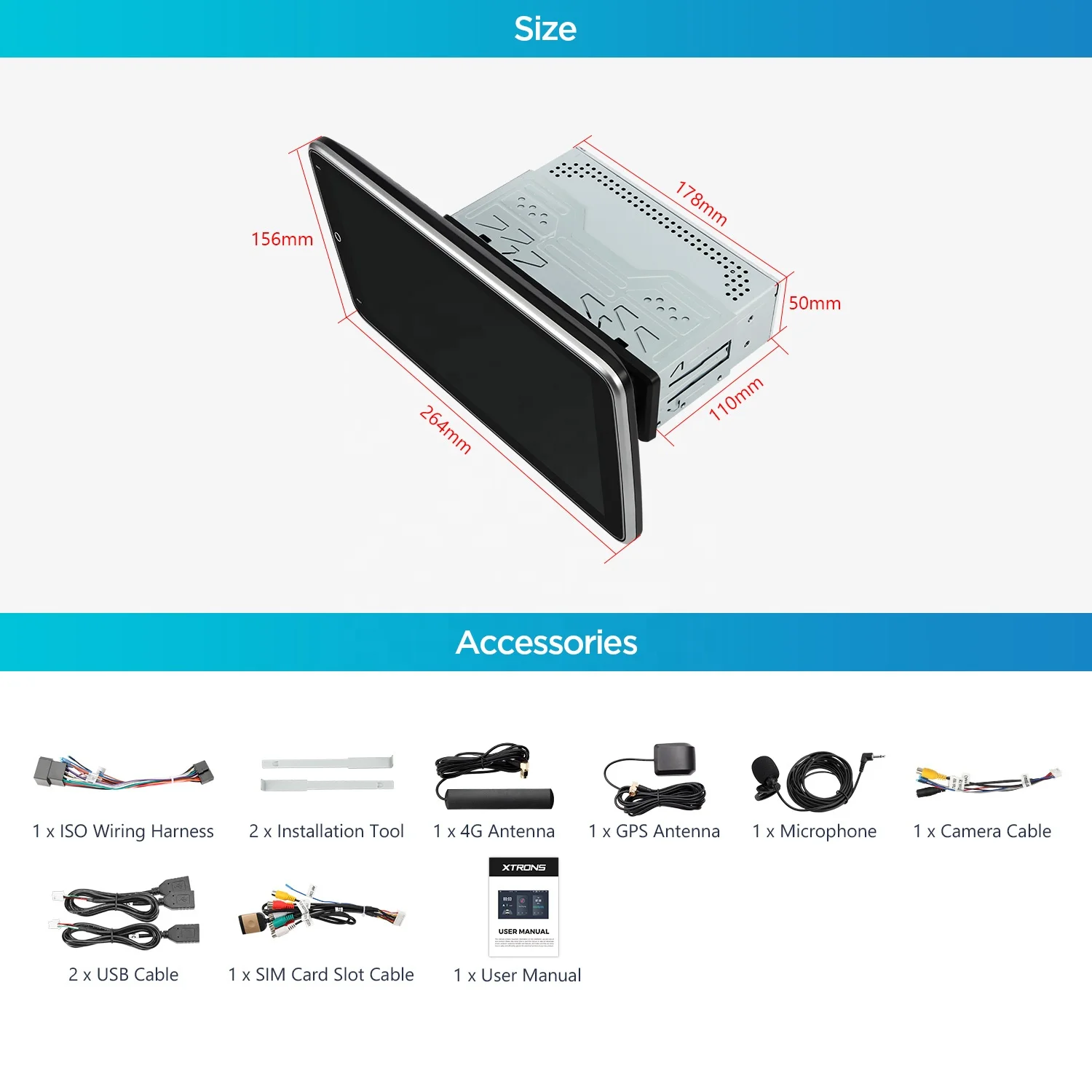 XTRONS 10.1 Inch Android 13 4+64GB Autoradio 1Din Rotatable Carplay Screen Android Auto 4G LTE 2K Video Car Multimedia Player