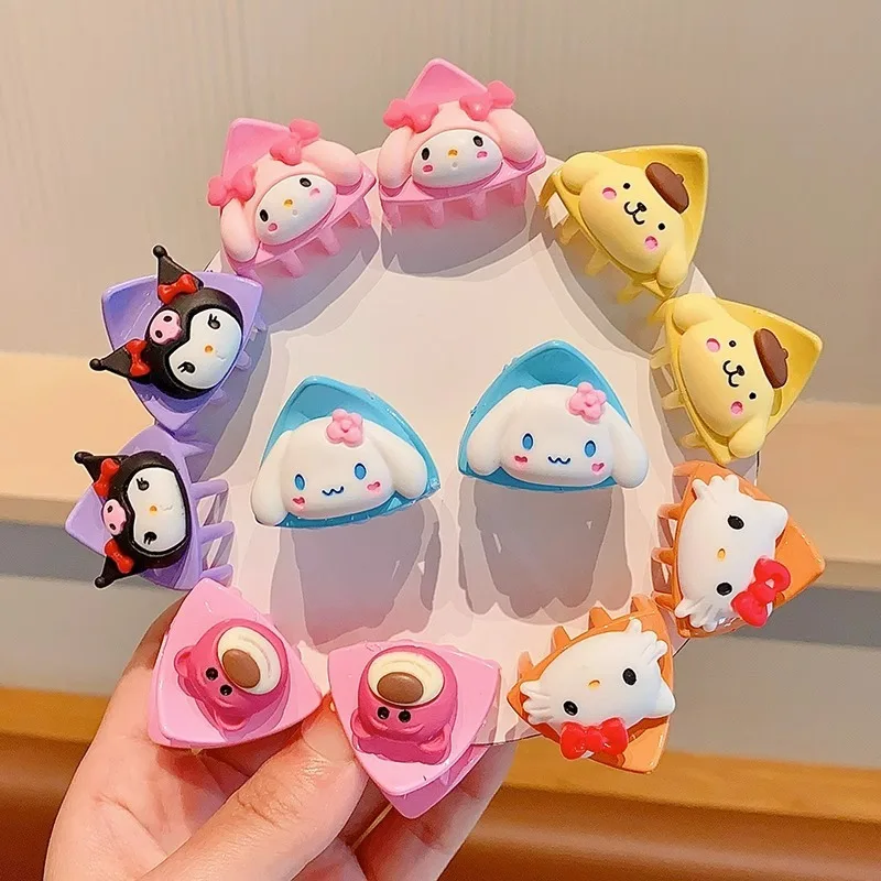 Orangee 2pcs Kawaii Cinnamoroll Kuromi Melody Children Hair Clips accessories Cartoon Sanrioed Pom Cat Ears Hairpin For children