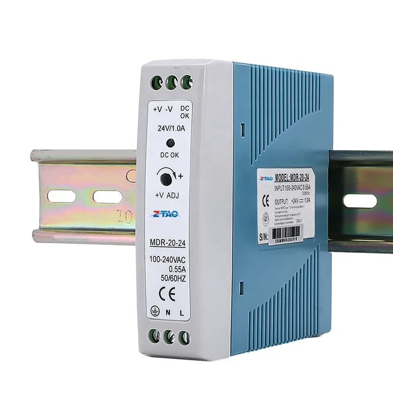 Manufacture Dc Output  20w  5v 12v 15v 24v Mdr-20-24 24v Smps Din Rail Switching Power Supply