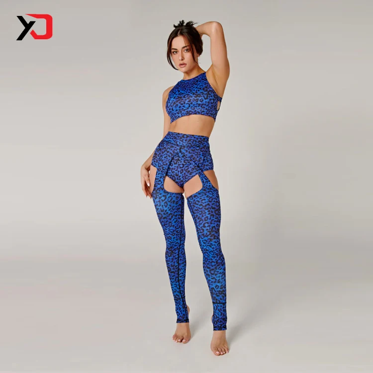 XD Factory Price OEM Leopard Pattern Blue Exotic Wear Grip Sticky Pole Dance Clothing Set
