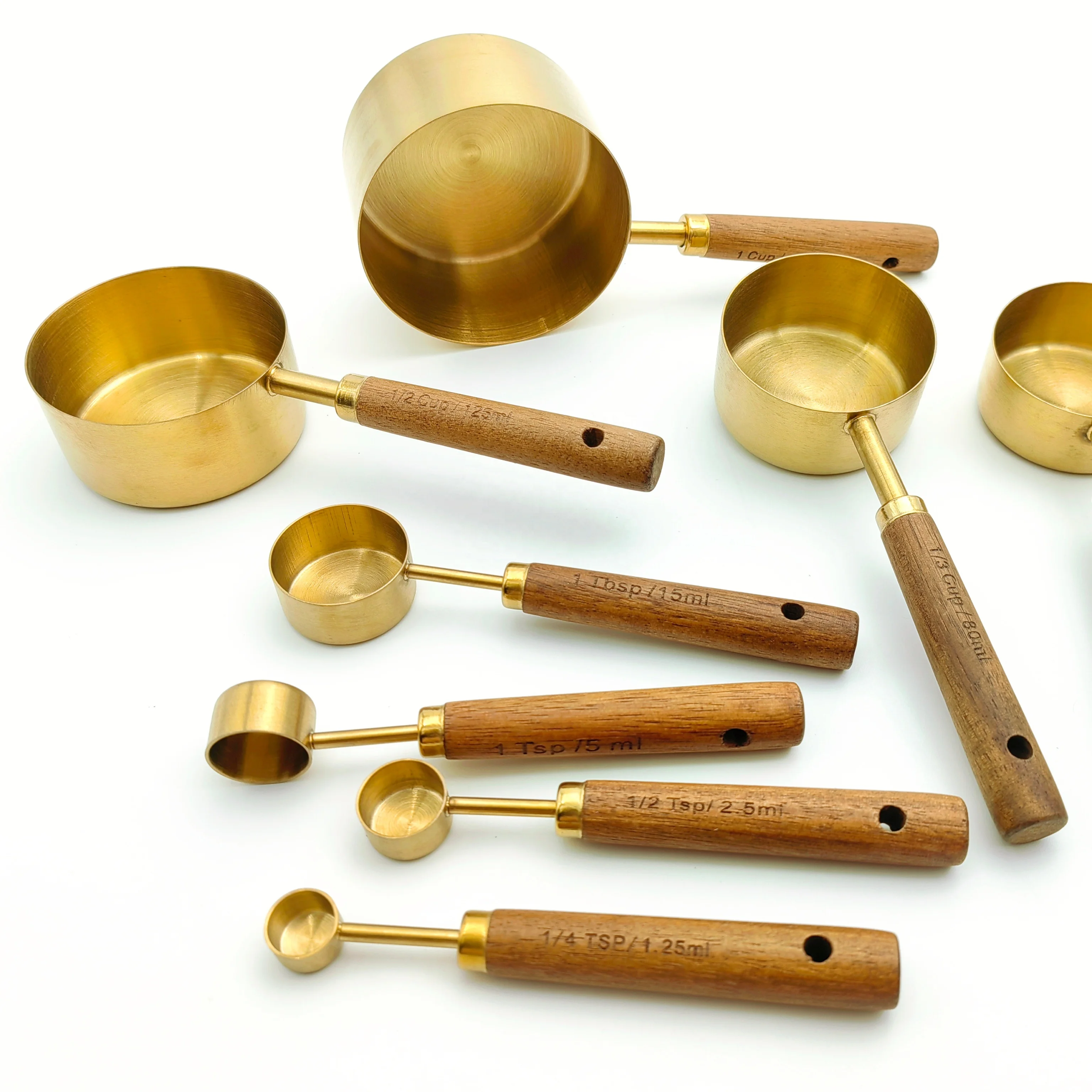 Golden Stainless Steel Unique Design Measuring Spoon Handmade Handle Gold Platted Long Handle Measuring Spoon Set