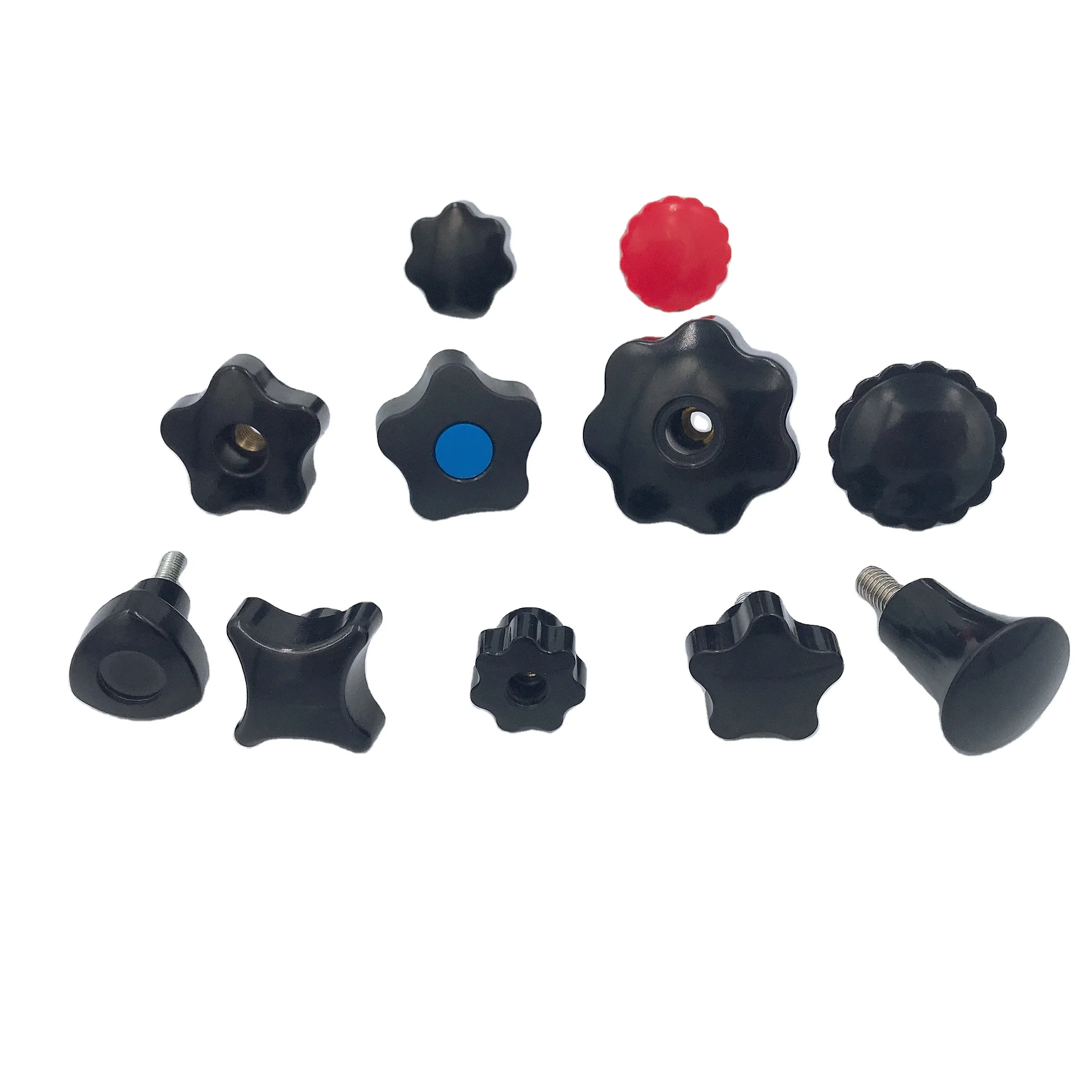 Factory price fastenings nut insert brass thread/steel screw plastic handle  Bakelite clamping lobe star knob