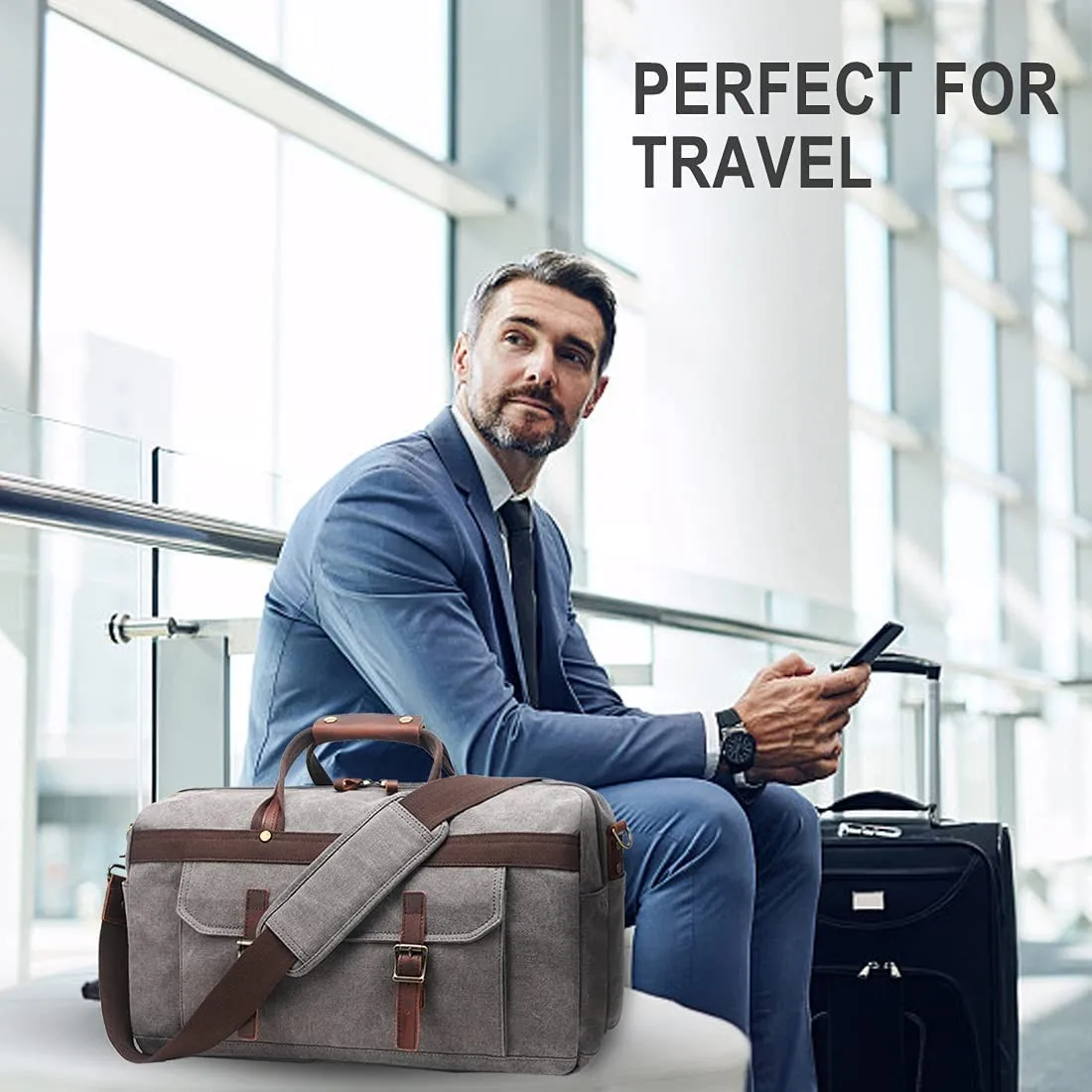 Free sample Duffle Bag for Men Waterproof Genuine Leather Canvas Travel Duffel Bags for Women Weekender Bag for Traveling