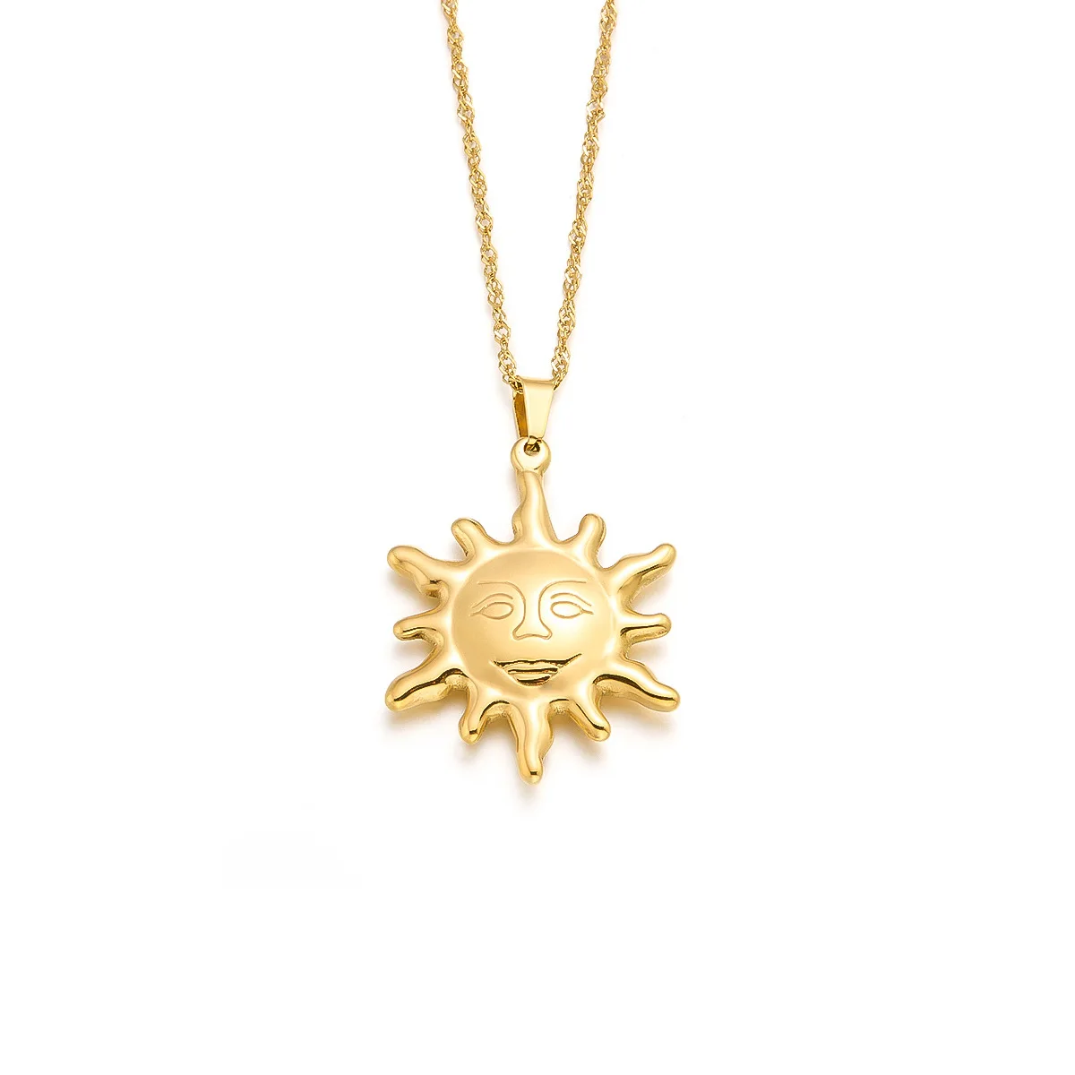 Hongtong B2-31 Smiling Sunflower Pendant 18K Gold Stainless Steel Jewelry Necklace Female Gift