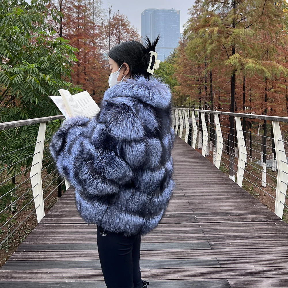 ladies winter real fox fur coat luxury silver fox fur jacket with best quality women genuine fox fur coats