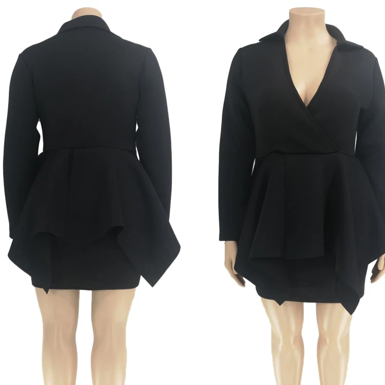 
Extra large 6XL plus size women suit clothes ruffles v neck long sleeve tops and bodycon skirts dress set 