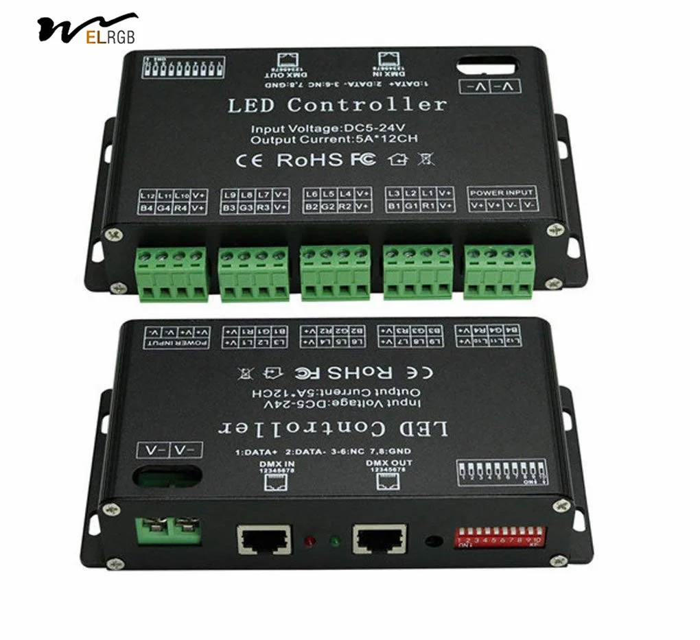 12-канальный DMX декодер RGB Светодиодные полосы контроллер dmx512 диммер драйвер DC5V-24V светодиодный модуль света