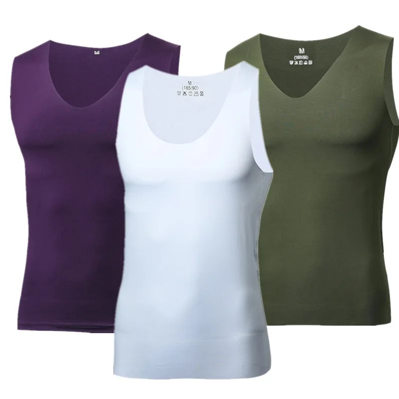 Мужской бесшовный облегающий жилет LYX001 из вискозы, спортивная одежда с широкими/узкими плечами и V-образным вырезом, тонкое летнее нижнее белье без рукавов