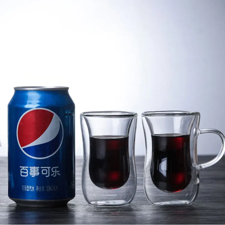 High quality crystal double wall cup coffee mug Borosolicate handmade tea glass with handle