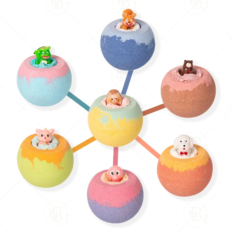 Custom Private Label Fizzer Bath Fizzies Cute Fruit Flower Fragrance Organic Exfoliating Bath Bombs with Animal Toys