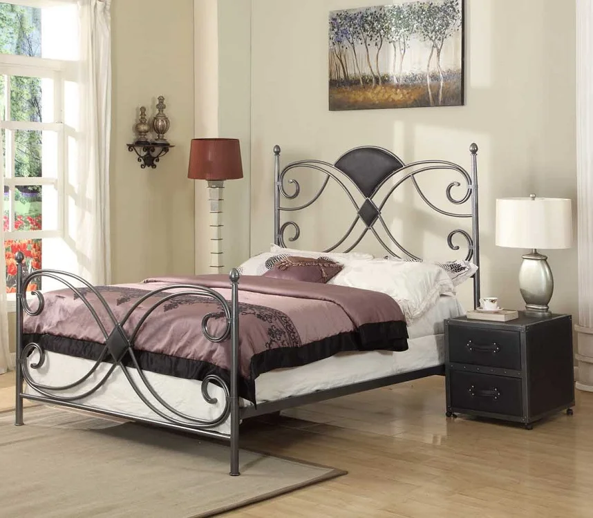 European Modern Home Hotel Furniture Luxury Metal PU Leather Beds Double Bed Wrought Iron Metal Bed