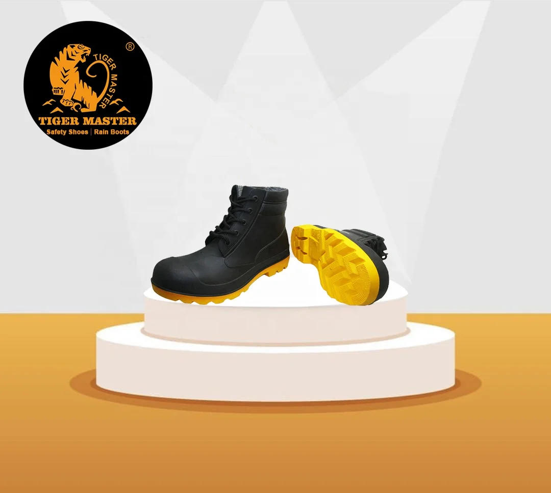 CE verified oil acid alkali resistant waterproof puncture proof lace up pvc safety rain shoes with steel toe cap