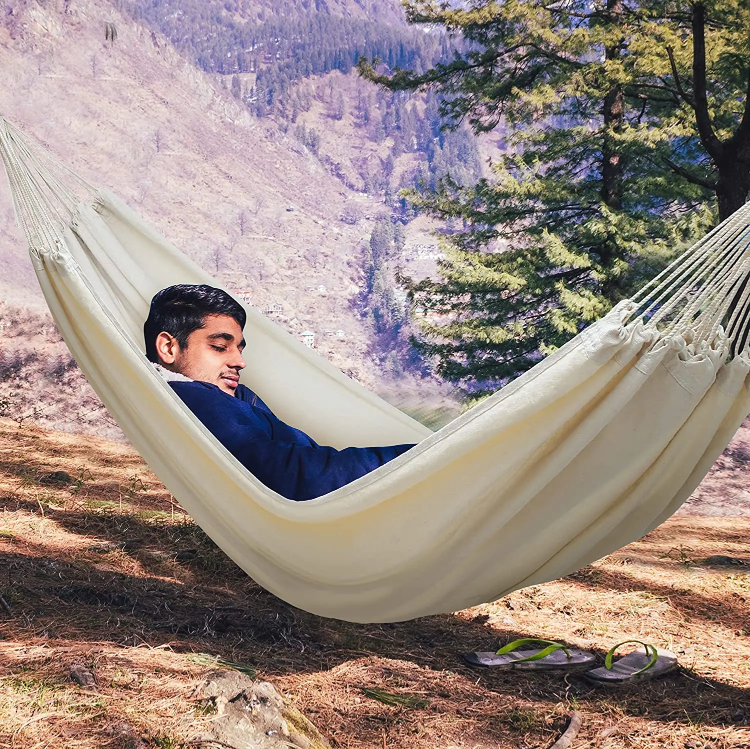 Hot Sale Costom Cheap Comfortable Easy Outdoor Beds Camping Canvas Travel Cotton  Hiking Garden Swing Hammock