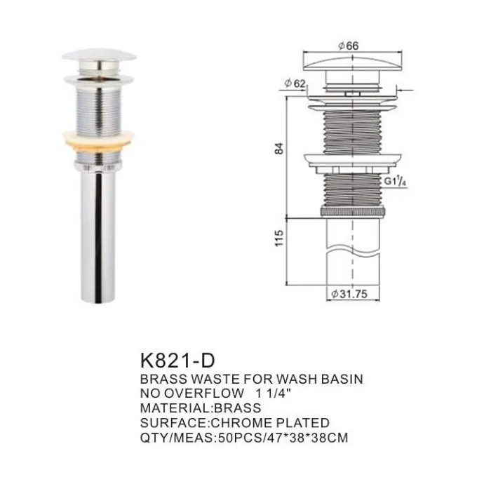 Wholesalers china Chrome Basin Sink Tap Push Button Pop Up Waste Plug Click Clack Plug Push Button