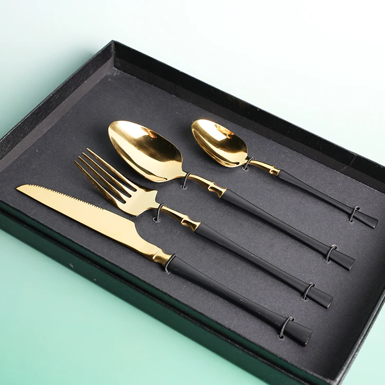 Fashion Style Set Of Tableware For Hotel Party Dinnerware Spoon Sets Stainless Steel Gold Cutlery Set With Thin Handle