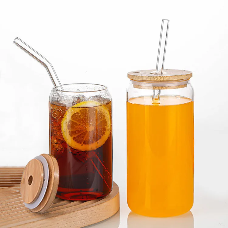 Wholesale Borosilicate Wine Tumbler Drink Beer Glass Can Cup with Lid and Straw