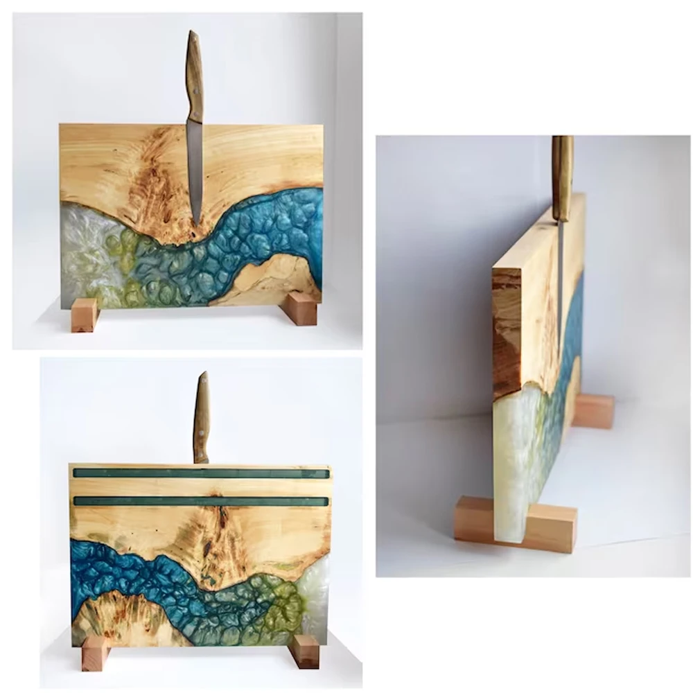 Wood and Epoxy Resin Magnetic Knife Block with Strong Magnets, Olive wood resin knife block with holder