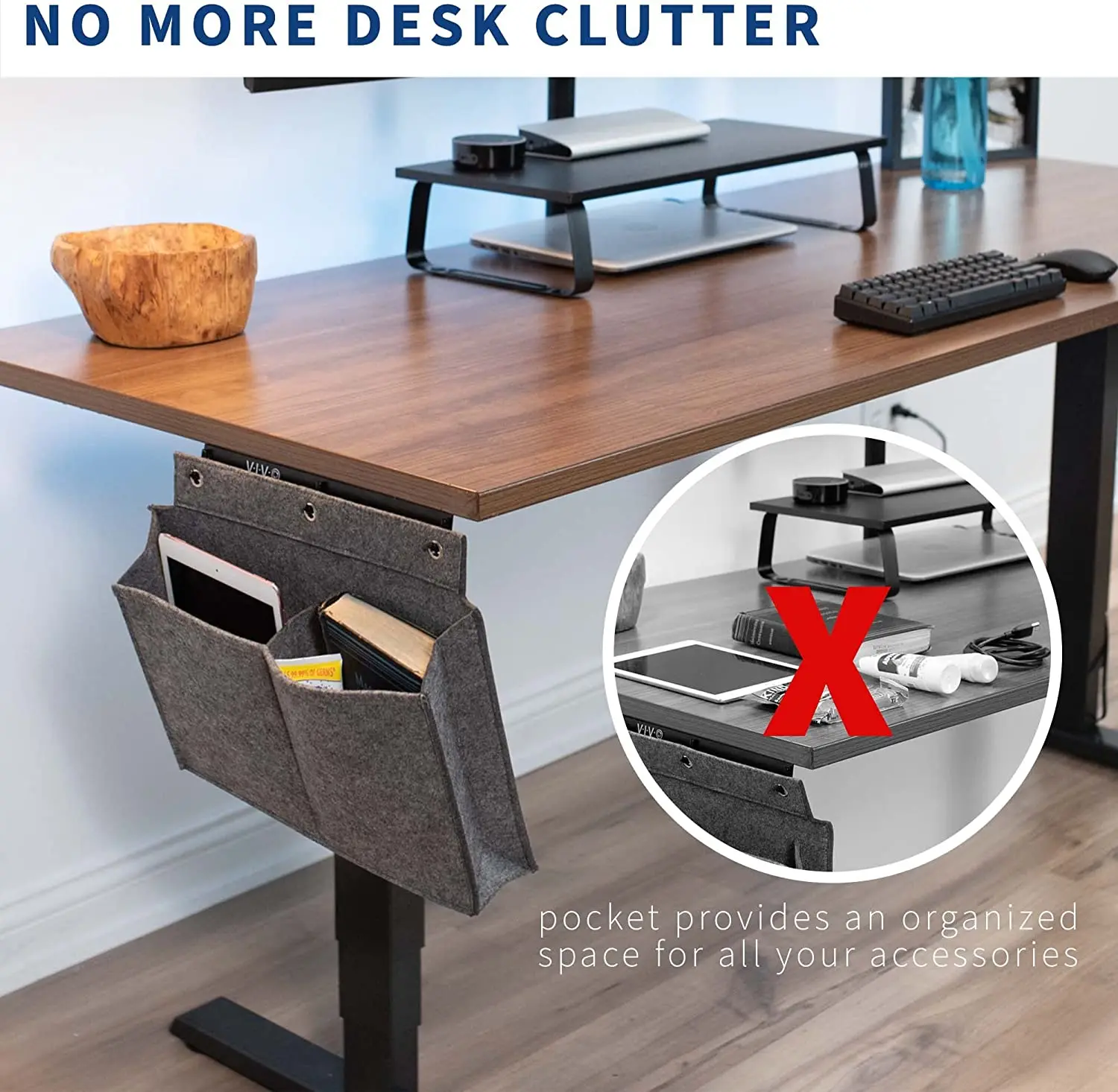 Table Hanging Bag Pouch for Office Workstation Organizer 2 Pocket Sections Side Storage Pocket for Desk