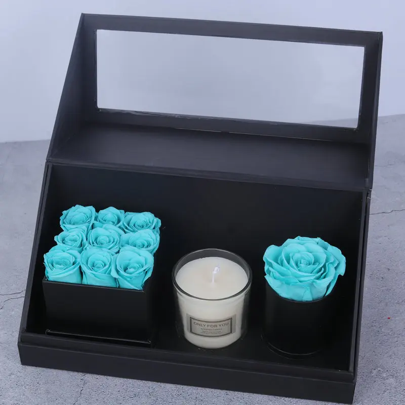 Hot selling high quality decoration flower luxury eternal flower scented candles preserved roses in high end gift box
