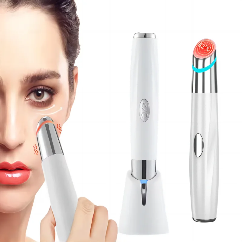 OEM  Heated Eye Facial Massager Red Light Therapy Wand for Dark Circles Puffiness Anti Aging Wrinkles Remover